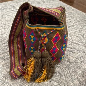 Colombian Handmade Wayuu Brown Geometric Shoulder Bag